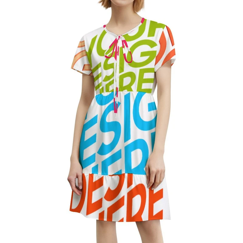 Robe d'été pour femme col en V manches courtes mini robe décontractée LYQ117 personnalisée avec prénom motif texte (conception multi-images)