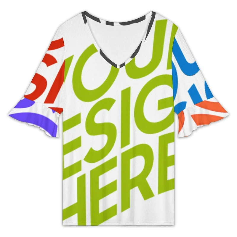 T-shirt décontracté à manches courtes et col en V pour femme NT101 personnalisée avec prénom motif texte (conception multi-images)