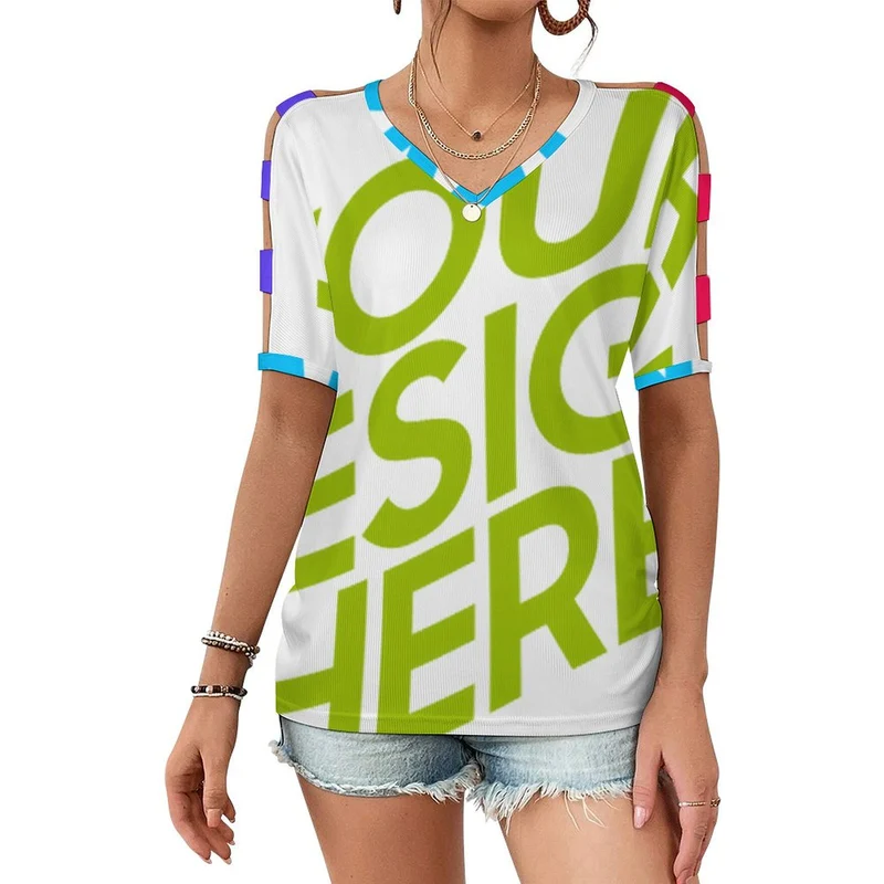 T-shirt à manches courtes et épaules dénudées pour femme LM077 personnalisée avec prénom motif texte (conception multi-images)