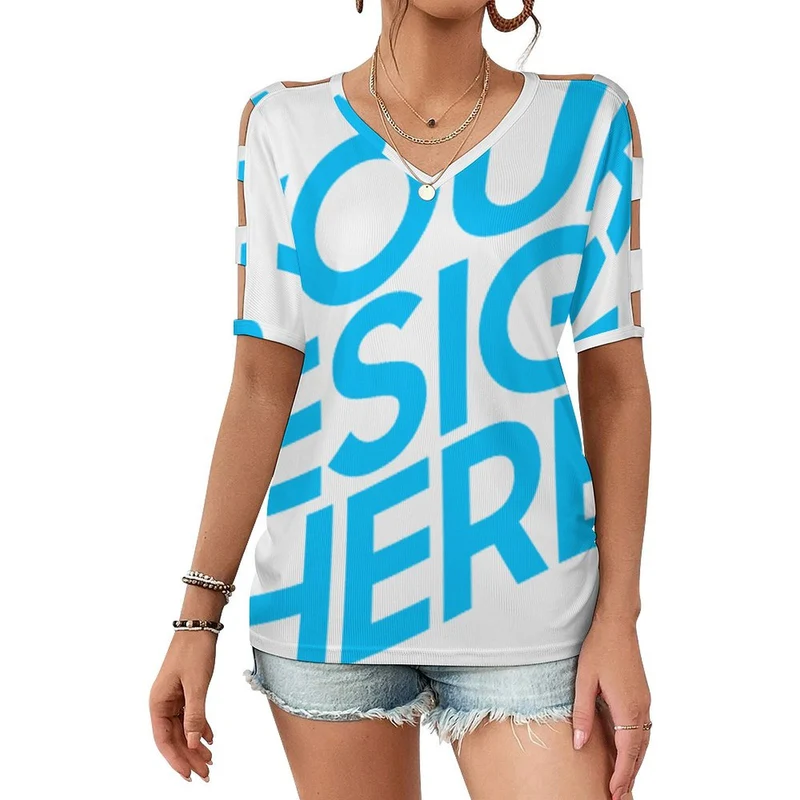 T-shirt à manches courtes pour femme à épaules dénudées LM077 personnalisé avec photo texte prénom (conception une image)