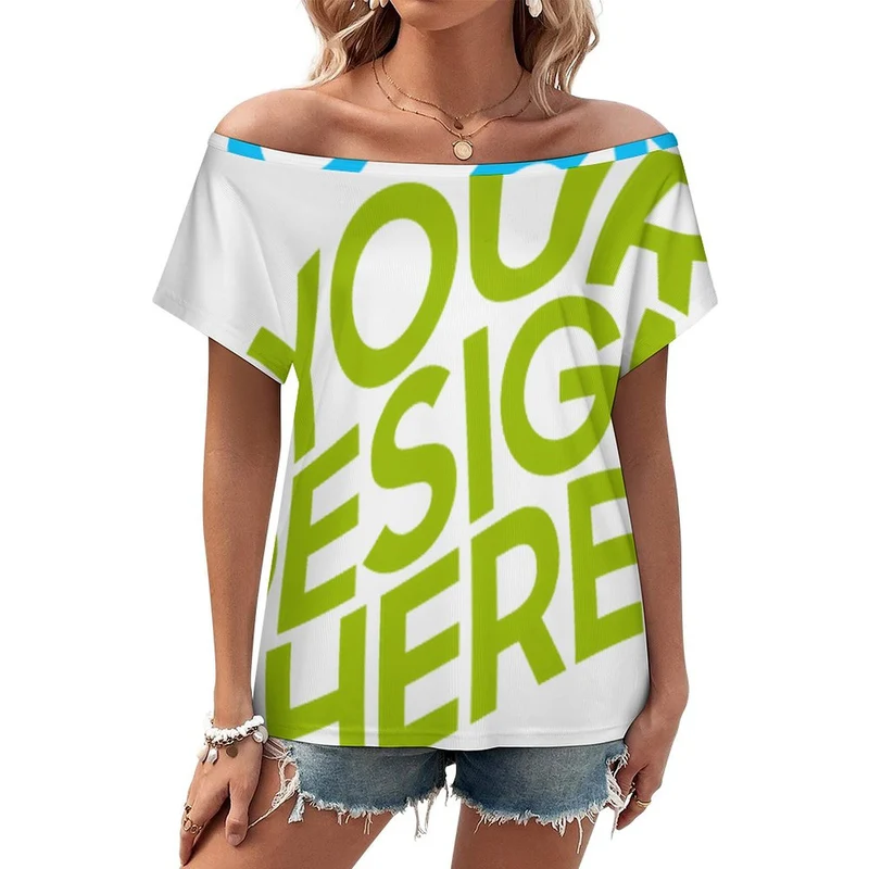 T-shirt ample à manches courtes et épaules dénudées pour femme LM076 personnalisée avec prénom motif texte (conception multi-images)