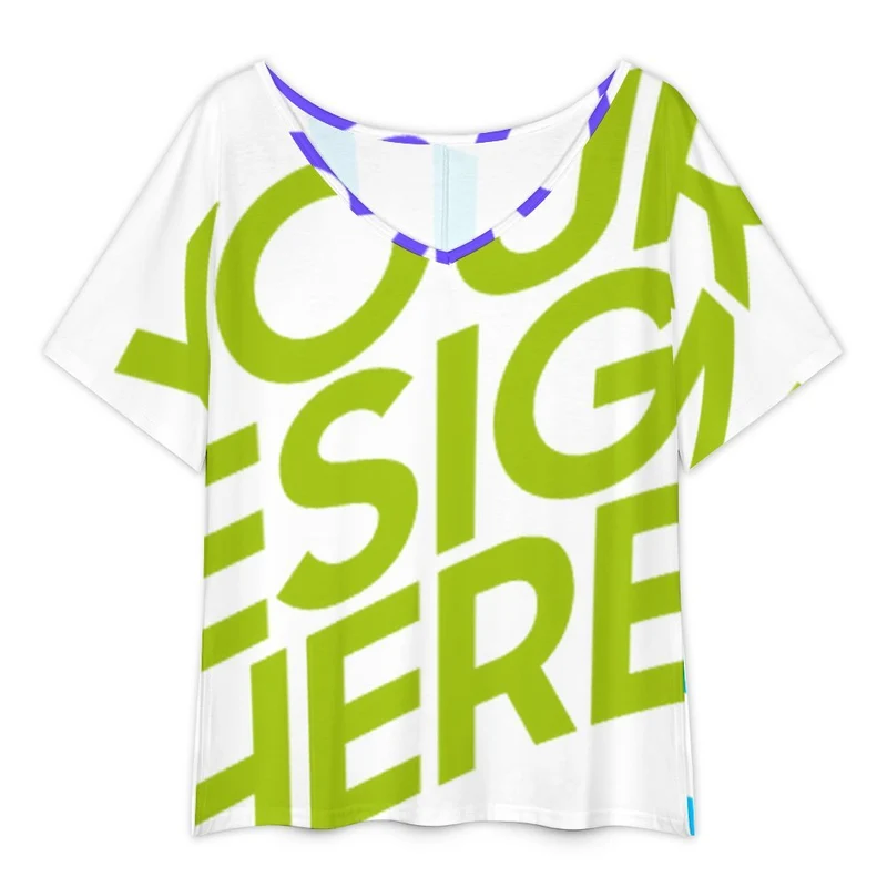 T-shirt col V à manches courtes et ourlet fendu pour femme NT65 personnalisée avec prénom motif texte (conception multi-images)