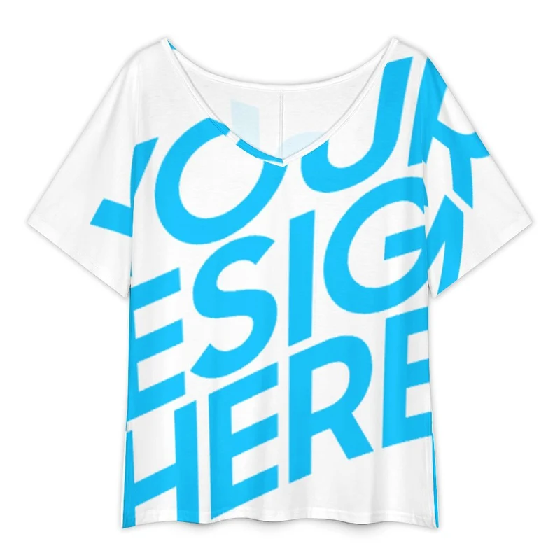 T-shirt ample à col en V pour femme NT65 personnalisé avec photo texte prénom (conception une image)