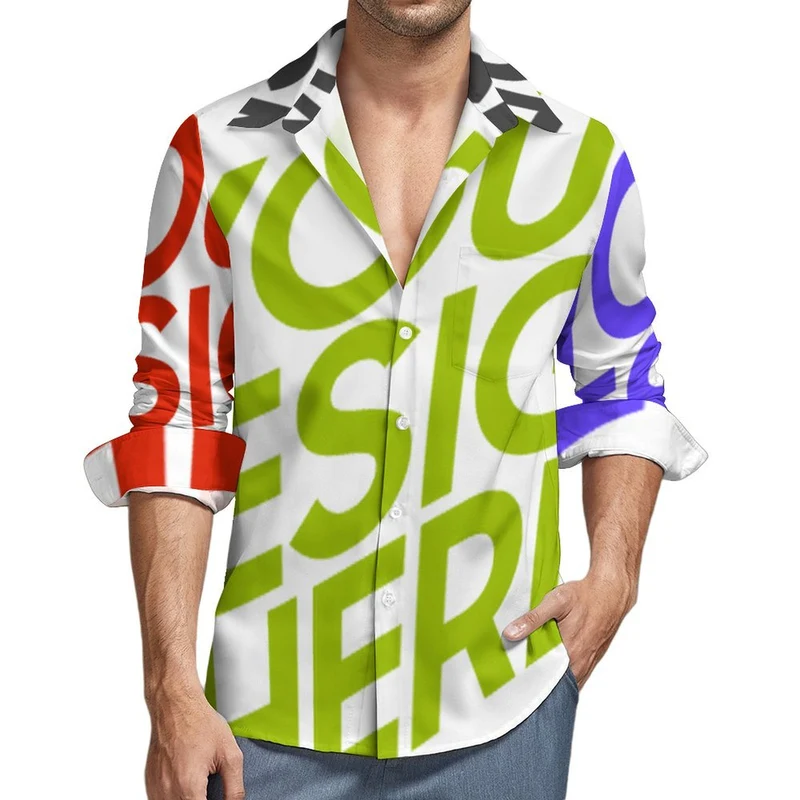 Chemise décontractée à manches longues pour homme en imitation lin personnalisée avec prénom motif texte (conception multi-images)