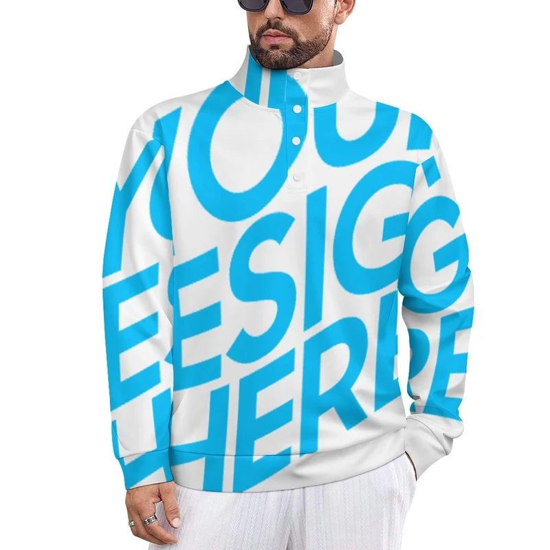 Sweat-shirt unisexe à manches longues et col montant ANY personnalisé avec photo texte prénom