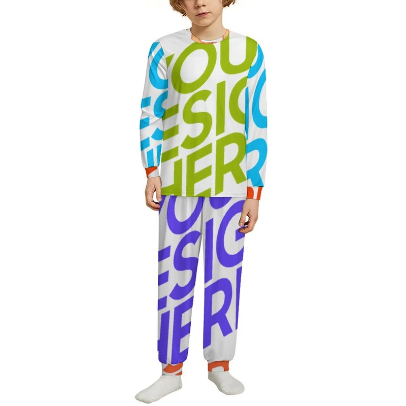 Pyjama ras du cou à manches longues pour enfants LM126 personnalisée avec prénom motif texte (conception multi-images)