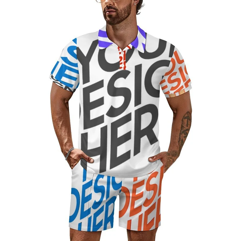 Ensemble polo manches courtes et short homme A46TZ personnalisée avec prénom motif texte (conception multi-images)