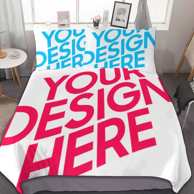 Parure de lit réversible 3 pièces (1 housse de couette + 2 taies d'oreiller) imprimée recto verso personnalisée avec prénom motif texte