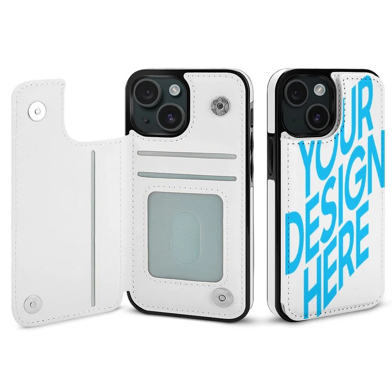 Coque de protection en cuir TPU pour iPhone 15 Plus Pro Max avec fente pour carte fonction support étui pliable personnalisé avec photo texte prénom