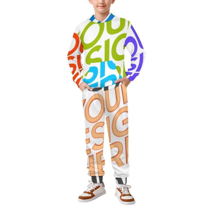 Ensemble de survêtement 2 pièces pour enfants A5TZ sweat à capuche et pantalon de survêtement pour filles et garçons personnalisé avec photo texte prénom (conception multi-images)