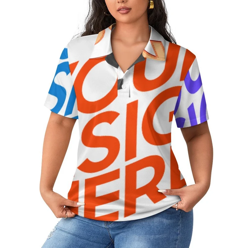 Polo femme manches courtes droit B613 personnalisée avec prénom motif texte (conception multi-images)