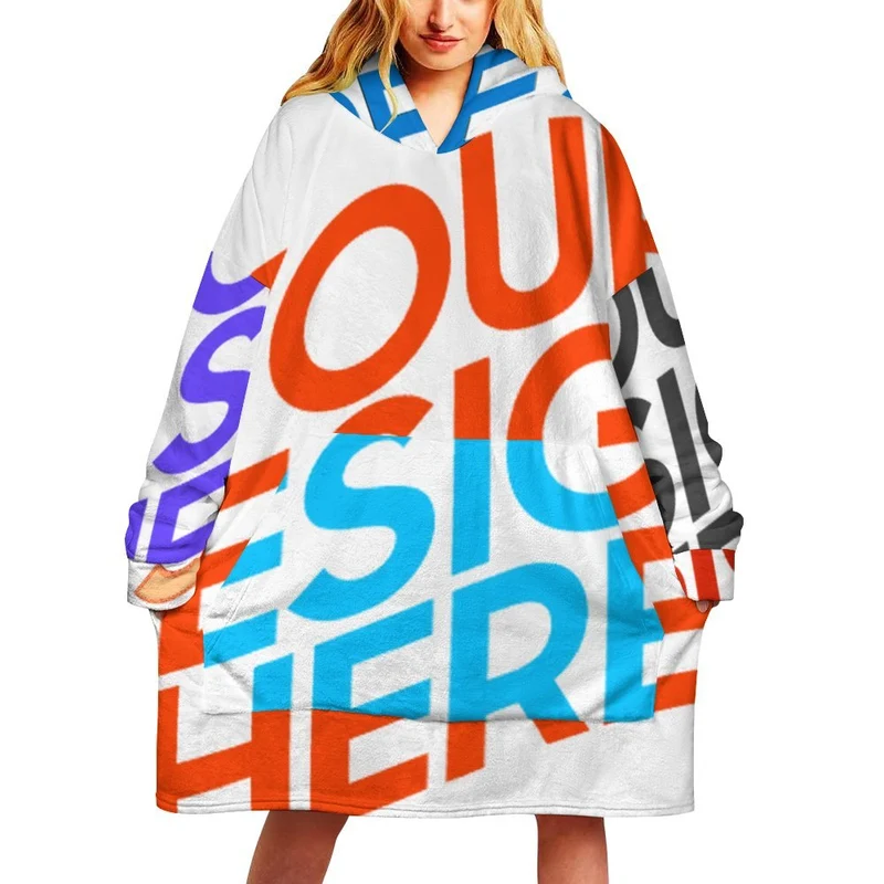 Sweat à capuche couverture portable en cadeau Sweat-shirt couverture chaude pour l’intérieur et l’extérieur personnalisée avec prénom motif texte (conception multi-images)