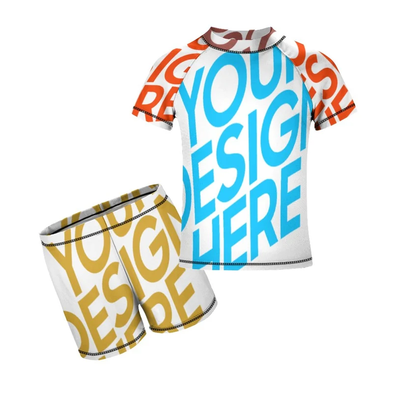 Maillot de bain deux pièces à manches courtes avec short pour garçon BT002 personnalisé avec photo motif texte (conception multi-images)
