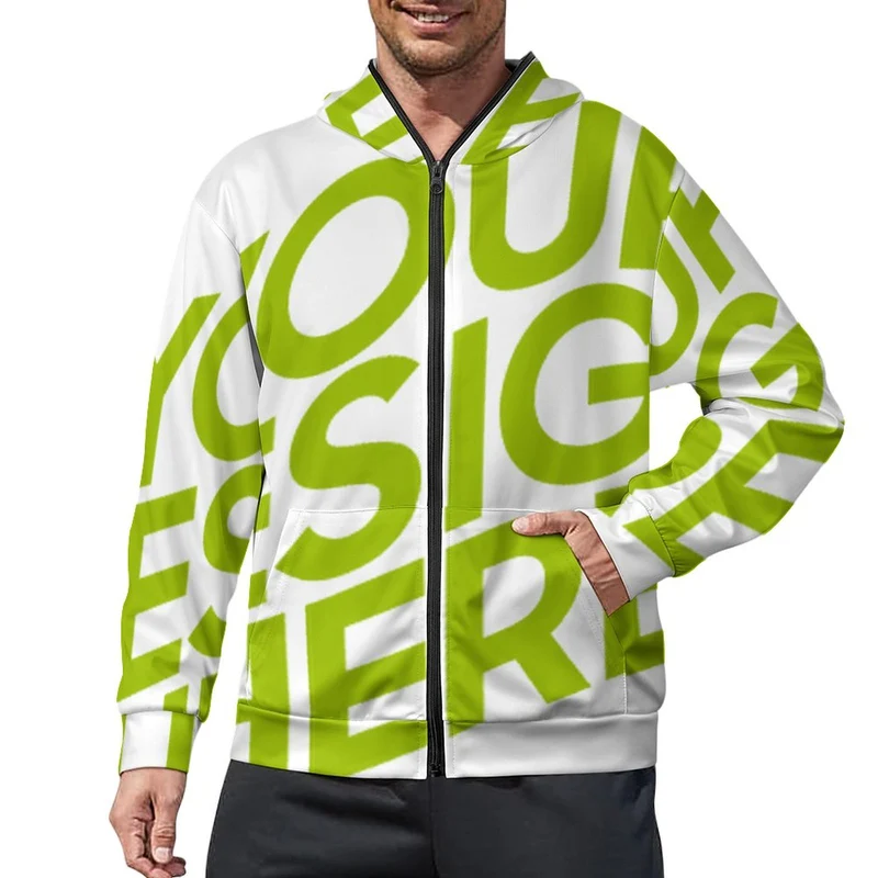 Sweat zippé à capuche manches longues homme WY14 personnalisé avec texte motif photo (conception une image)