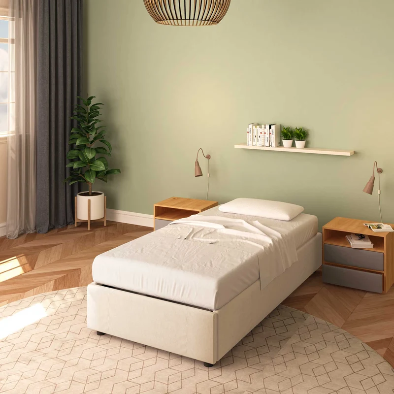 Letto senza contenitore singolo in tessuto Clara
