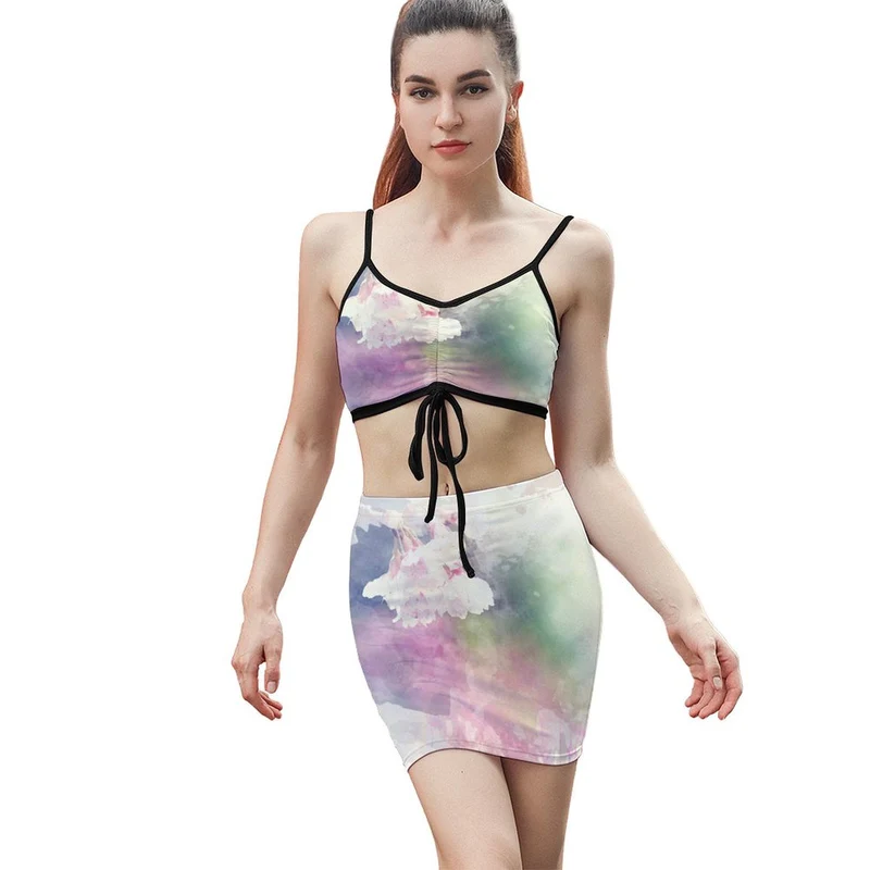 Ensemble Deux-Pièces Personnalisé | Caraco & Jupe Taille Haute Impression Sublimation