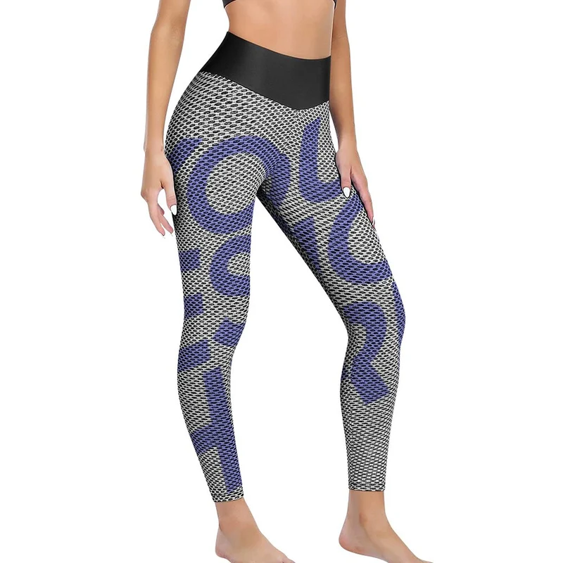 Pantalon de Sport en Nid d'abeille / Leggings de Yoga Taille Haute Stretch pour Femme YJ050 Personnalisé Impression Complète Une Image Avec Texte Motif Logo Photo