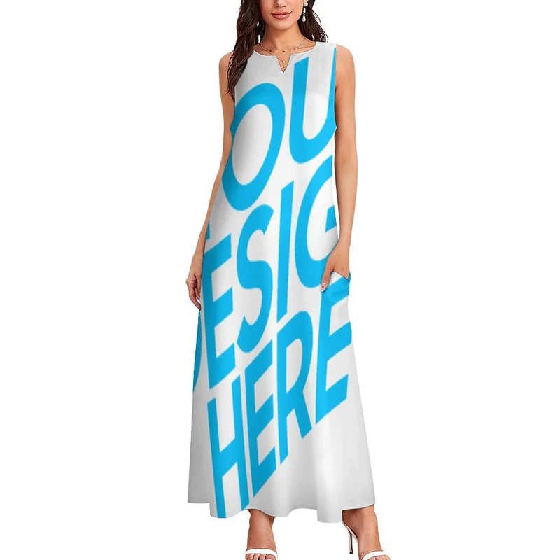 Grande taille femmes Maxi robe longue robe sans manches GQ personnaliser avec photo motif texte logo (impression d'image unique)