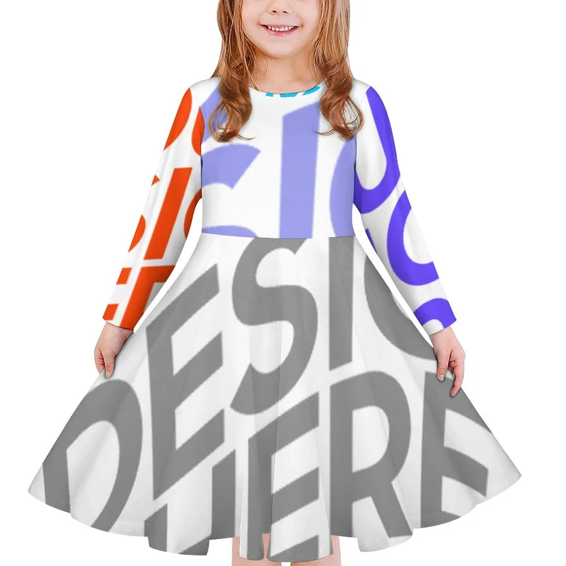 Robe fille manche longue a volant / Jupes D'automne Et D'hiver Impression des multi-images CRQ personnalisé avec photo logo texte motif