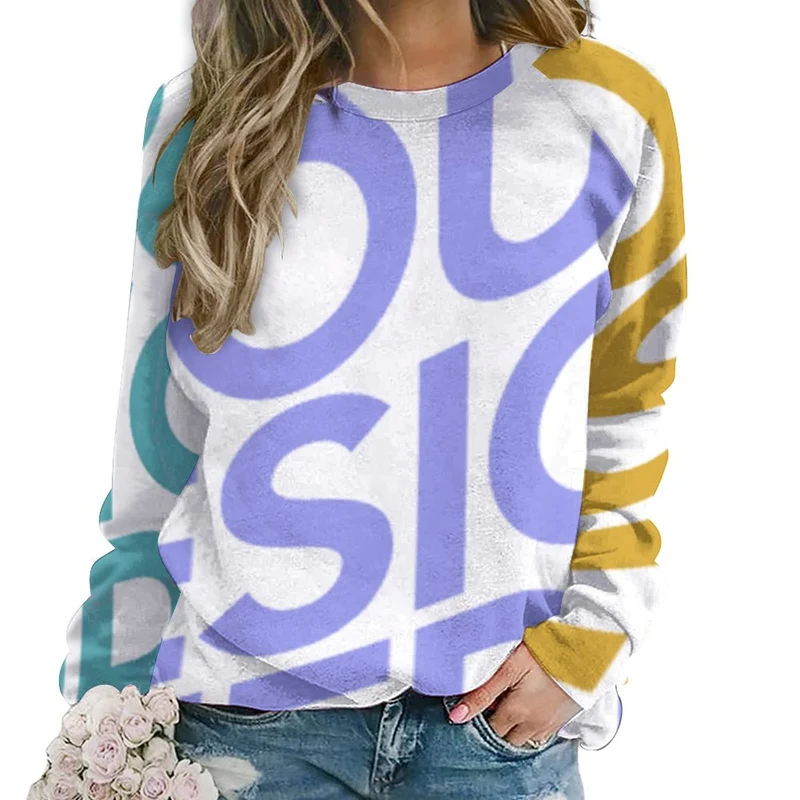 Sweatshirt col rond femme / Sweat manche raglan RHDEC2 personnalisé avec photo logo texte motif