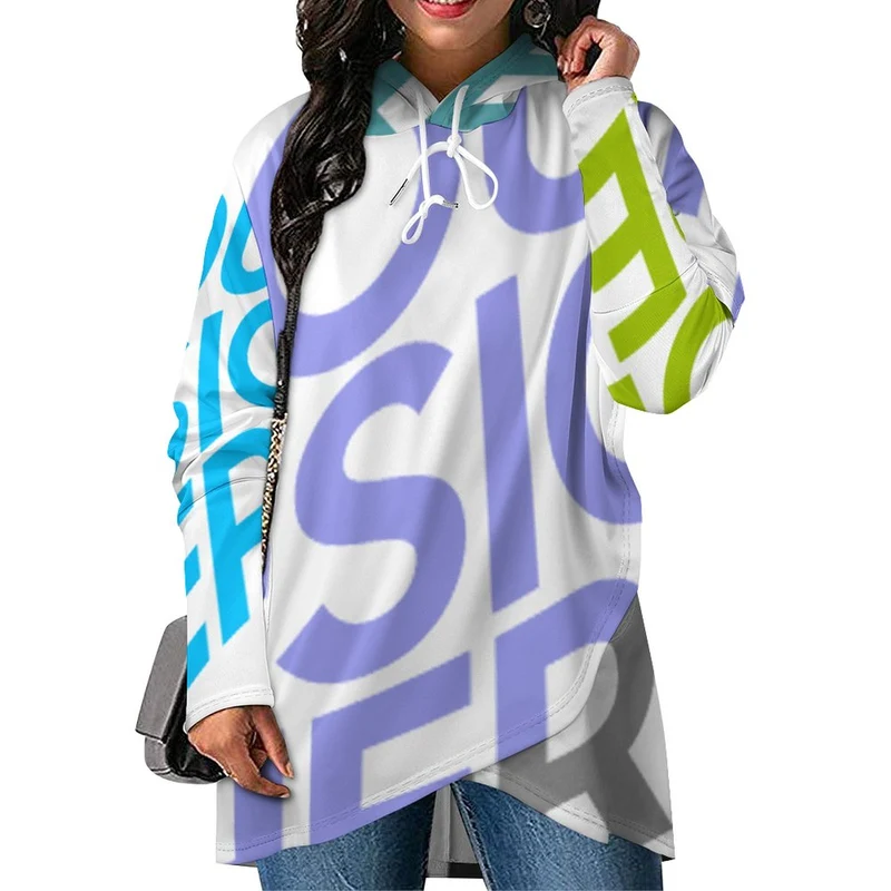 Sweat pull à capuche long Sweatshirt Ourlet Irrégulier pour femme personnalisé avec photo logo texte motif (impression des multi-images)