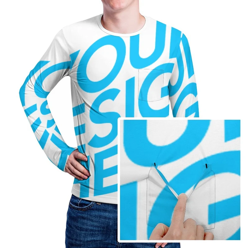 Sweatshirt Tee shirt chemise à manches longues homme avec poche ELREV2 personnalisé avec photo logo texte motif (Impression d'image unique)