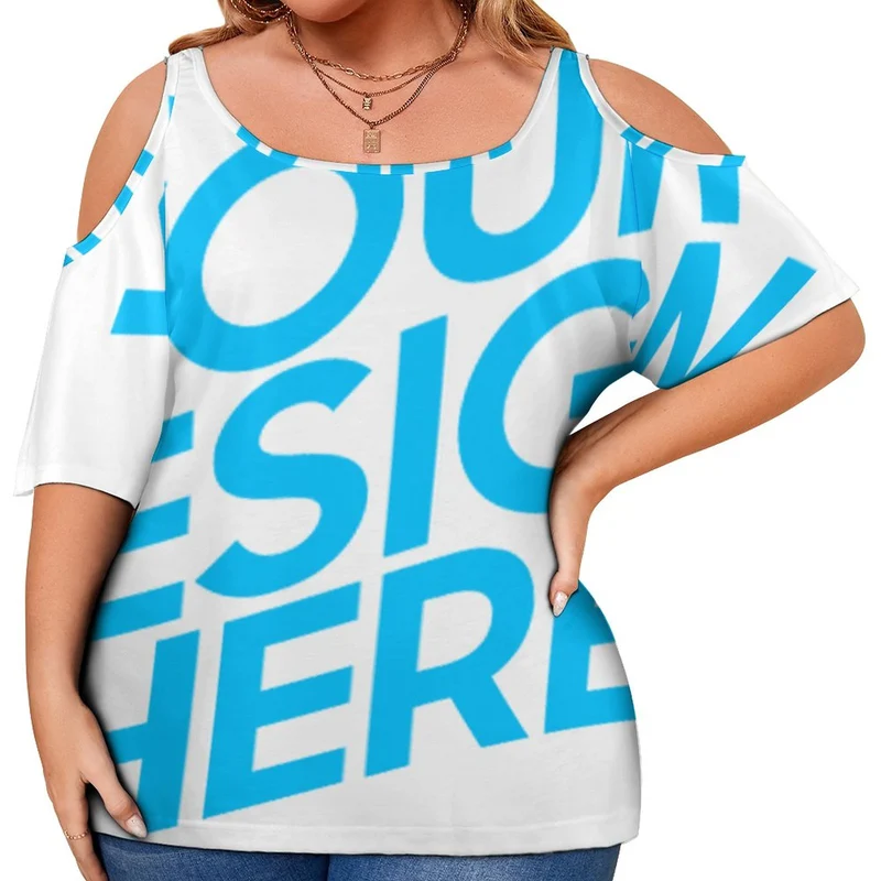 Impression d’image unique T-shirt épaules dénudées Grande taille pour femme AVT personnalisé avec photo logo texte motif