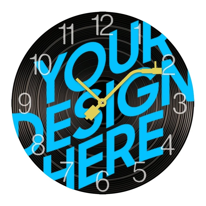Horloge murale en bois en forme de record / disque / album personnalisée avec photo motif logo texte