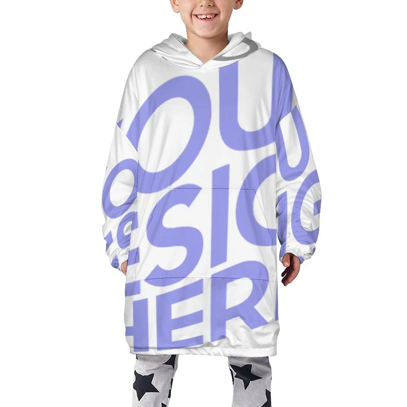 Sweat à capuche polaire enfant pour garçon B412 personnalisé avec photo prénom logo (Impression d'image Unique)