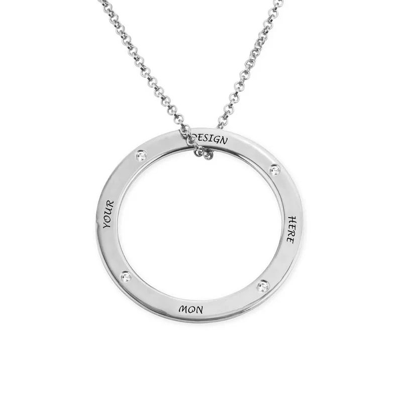 Collier Circle en argent sterling avec zircons cubique pour femme gravure personnalisé avec prénom texte
