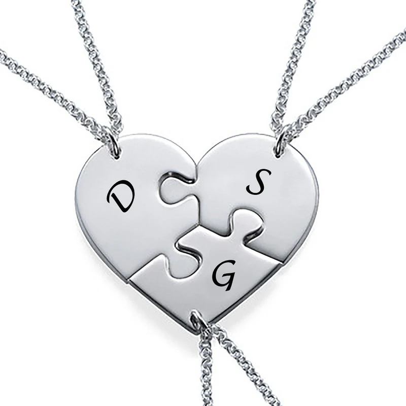 Collier casse-tête pour femme homme longueur réglable en argent sterling 925 personnalisé avec lettre