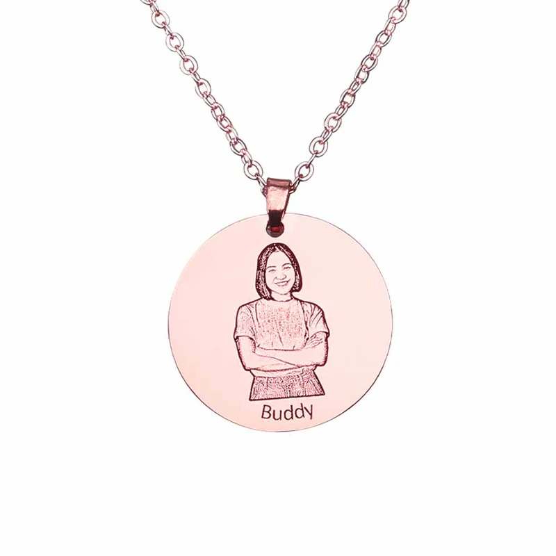Collier Photo commémoratif rond en acier au titane pour femmes hommes couples gravure personnalisé avec photo image texte prénom