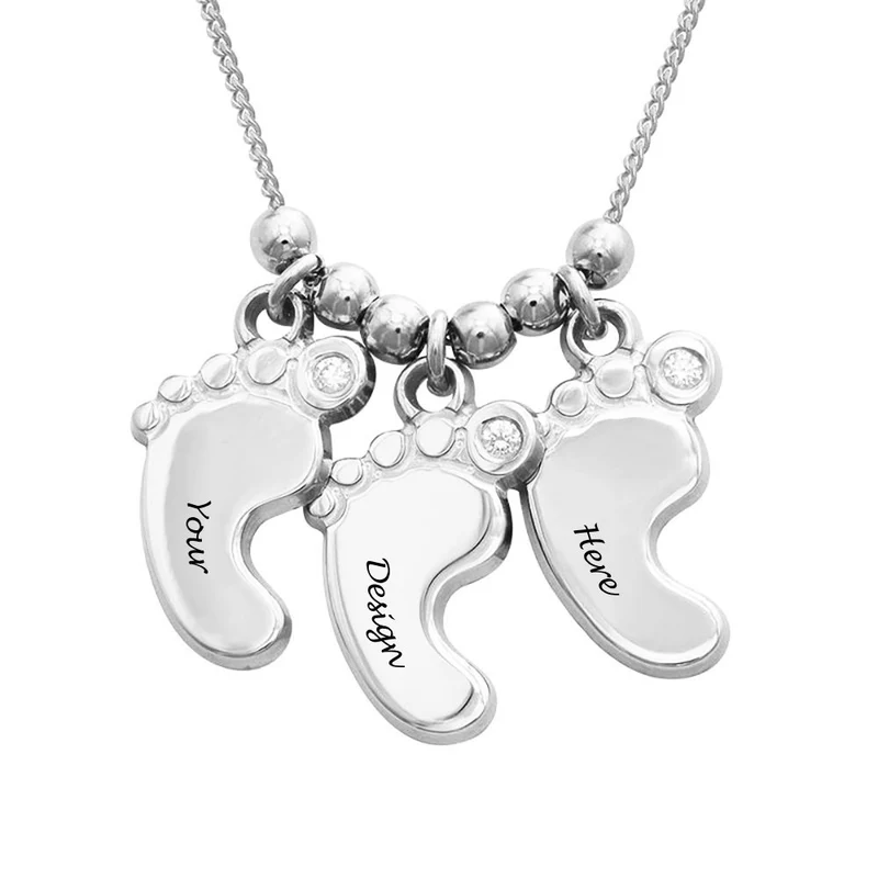Collier Pieds de Bébé pour Maman Papa X0009 gravure personnalisé avec prénom texte en argent sterling 925 / cuivre