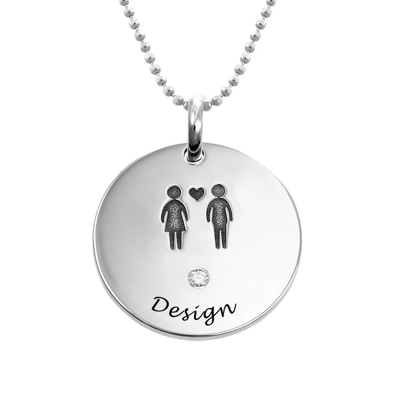 Collier rond garçon fille avec diamant en argent 925 / cuivre plaqué or / or rose pour couples mère père X0017 personnalisé avec prénom