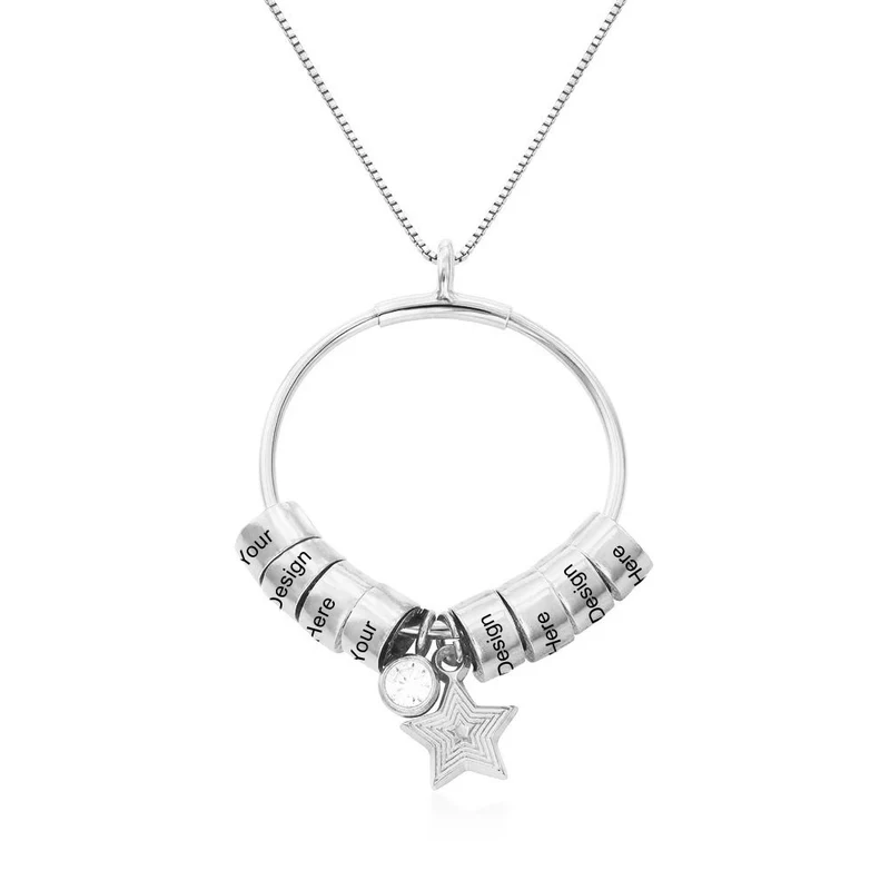 Collier Ring Boule Diamant Etoile X0022 gravure personnalisé avec prénom
