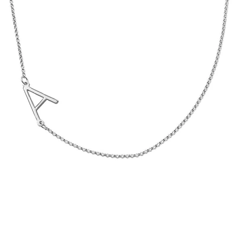 Collier lettre en argent sterling plaqué or / or rose X0016 gravure personnalisé avec prénom