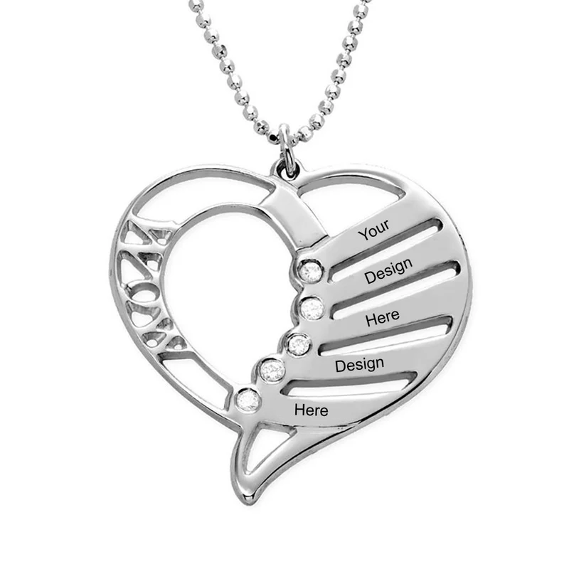 Collier coeur pierre de naissance X0021 en argent sterling 925 gravure personnalisé avec prénom