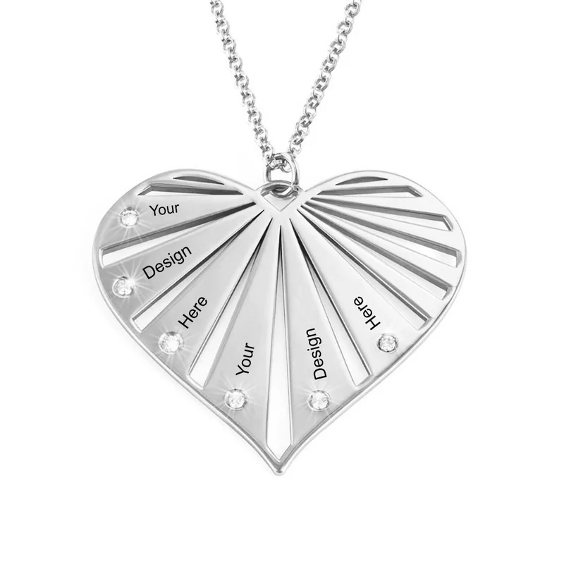 Collier coeur avec pierres de naissance en argent sterling X0020 gravure personnalisé avec prénom