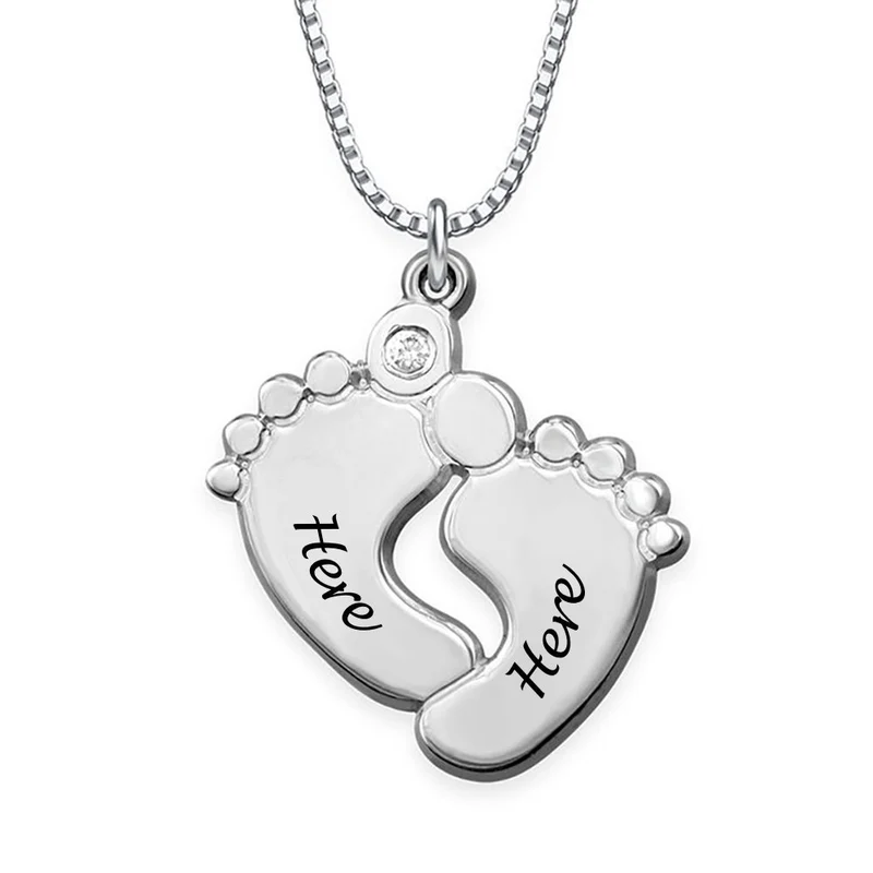 Collier de pieds de bébé X0024 en argent 925 gravure personnalisé avec prénom