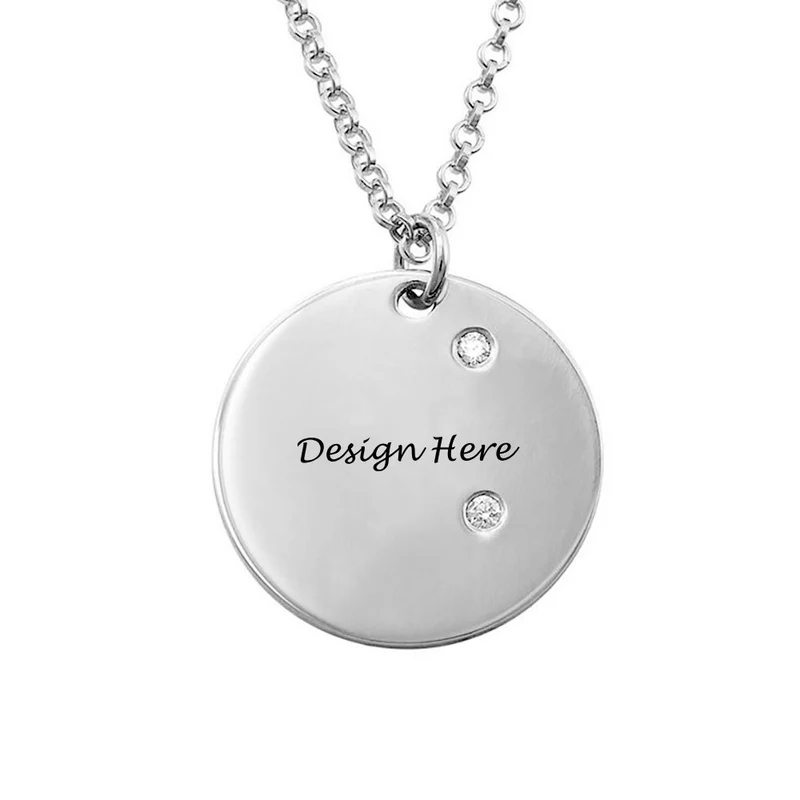 Collier Disque avec diamants pour femme homme X0025 en argent sterling 925 gravure personnalisé avec prénom