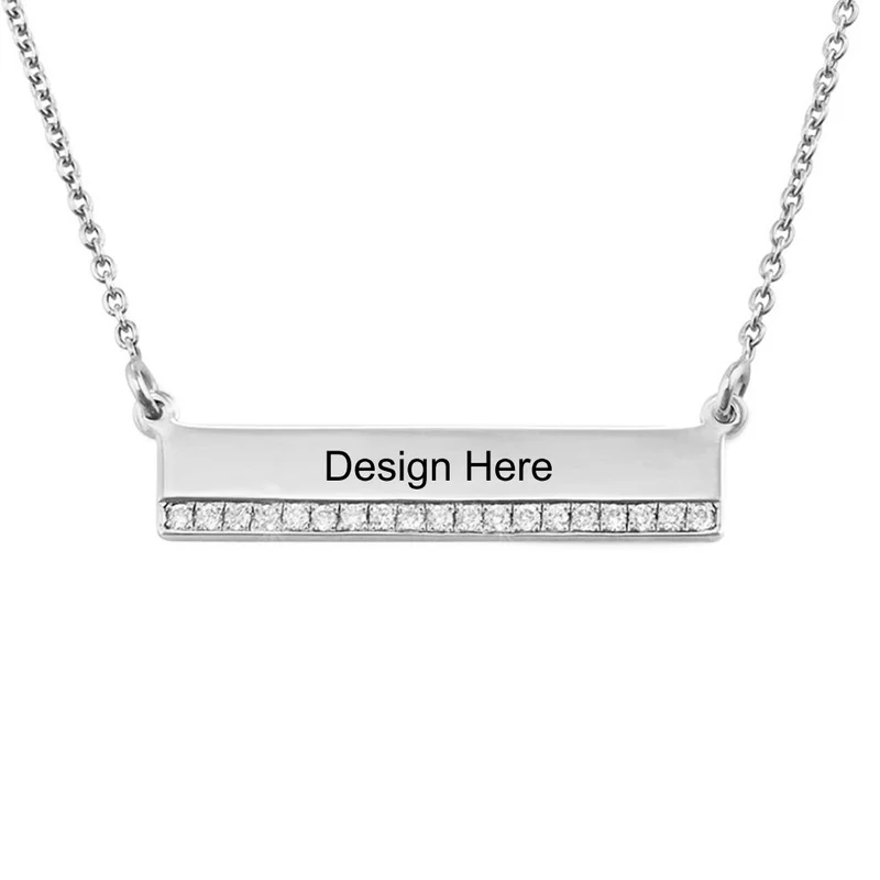 Collier barre diamants en argent 925 plaqué or / or rose X0012 gravure personnalisé avec prénom