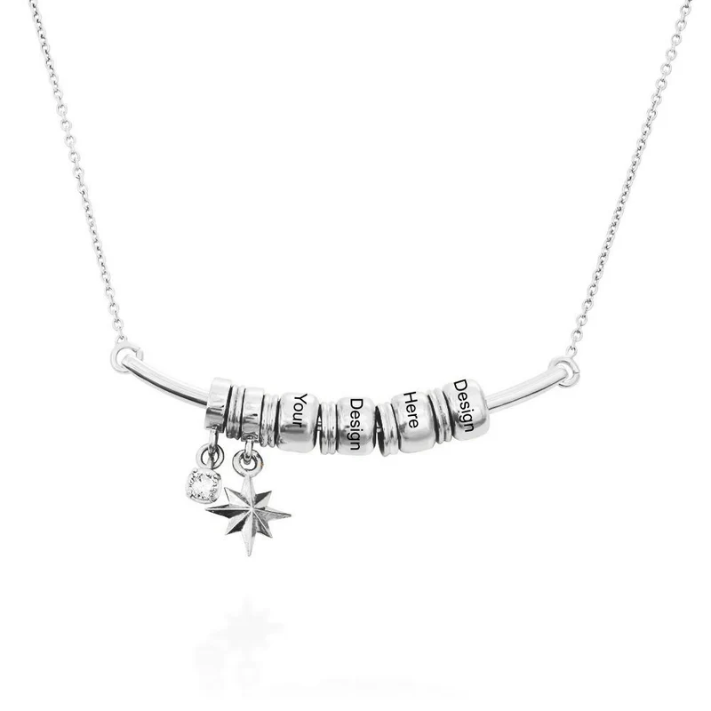 Collier Star Diamond Circle Ball Pendentif X0011 argent sterling 925 gravure personnalisé avec prénom texte
