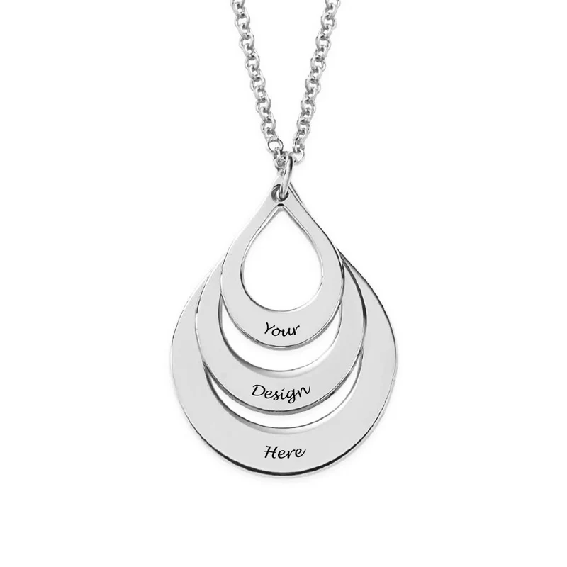 Collier Gravé en Forme de Goutte pour Famille Femme X0062 Gravure personnalisé avec Prénom