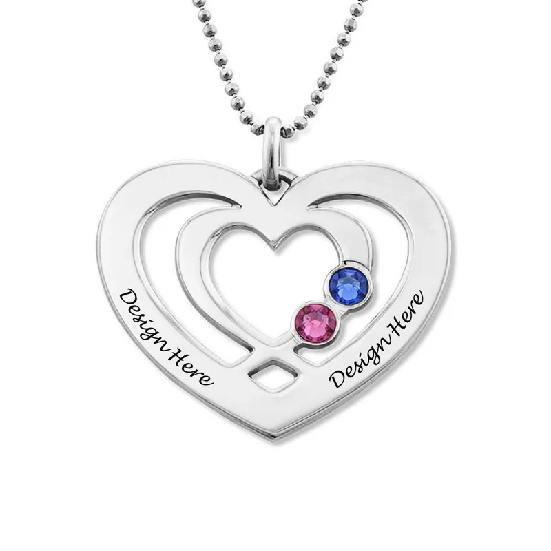 Collier Coeur argent sterling 925 avec gemme pour femme X0087 gravure personnalisé avec nom du texte