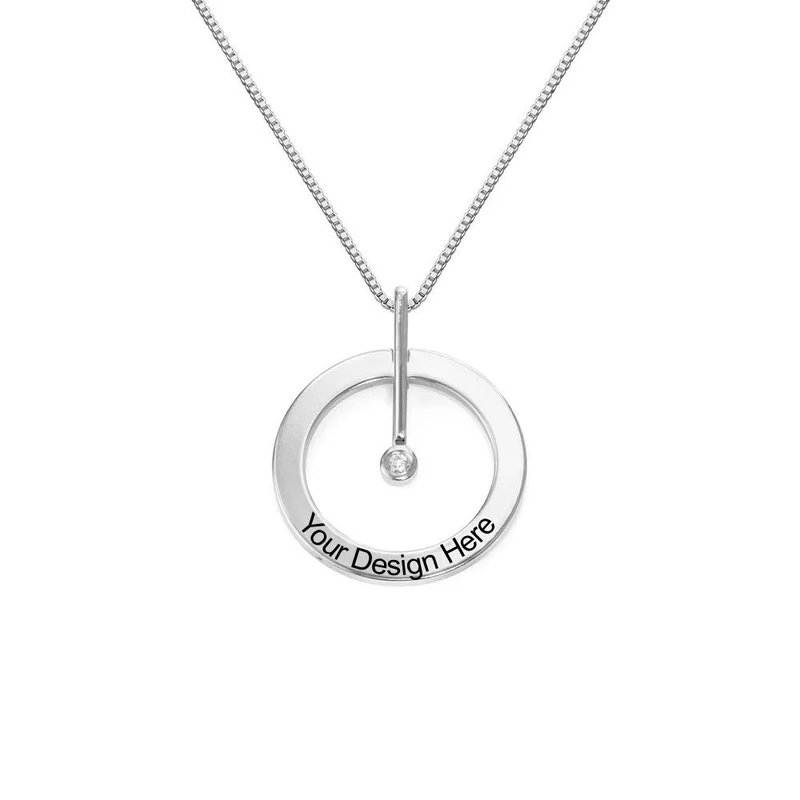 Collier Cercle Diamant X0065 en argent sterling / cuivre gravure personnalisé avec nom texte