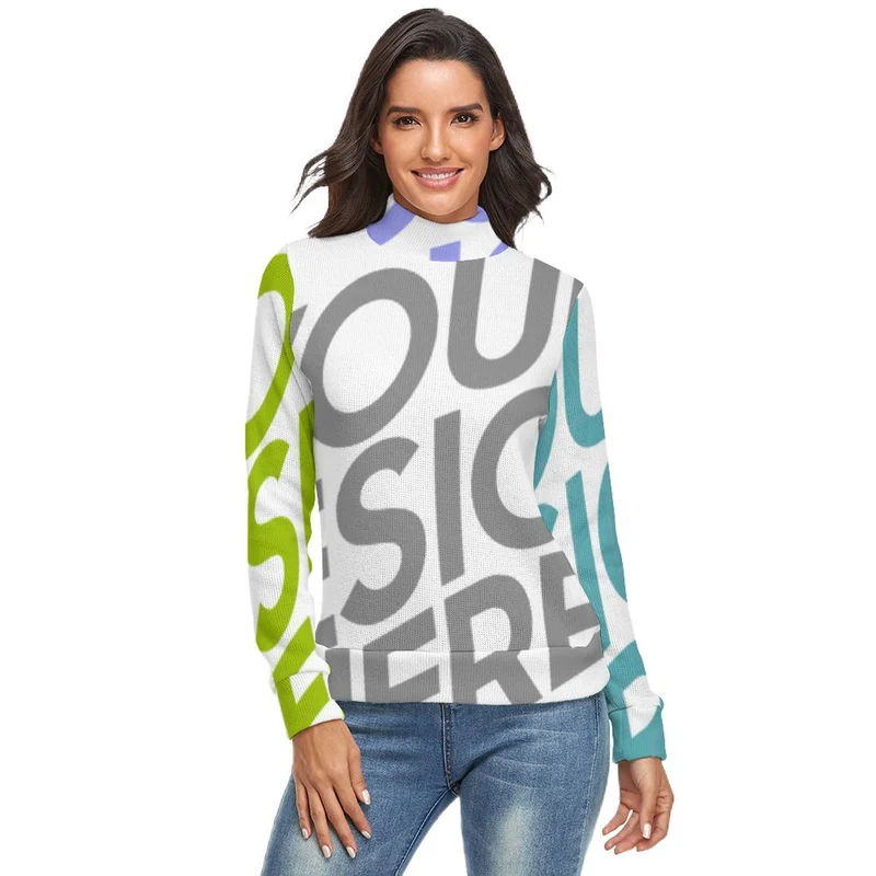Pull col roule femme MY01 Impression des multi-images personnalisé avec photo logo texte motif