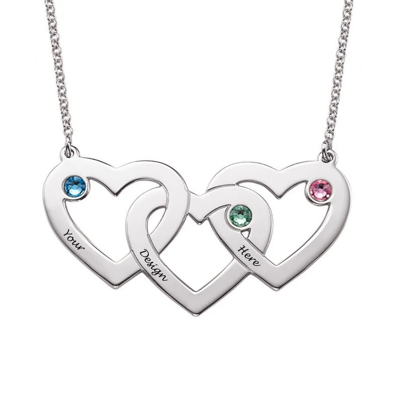 Collier Entrelacé Trois Coeurs X0063 en argent sterling 925 / cuivre gravure personnalisé avec nom texte