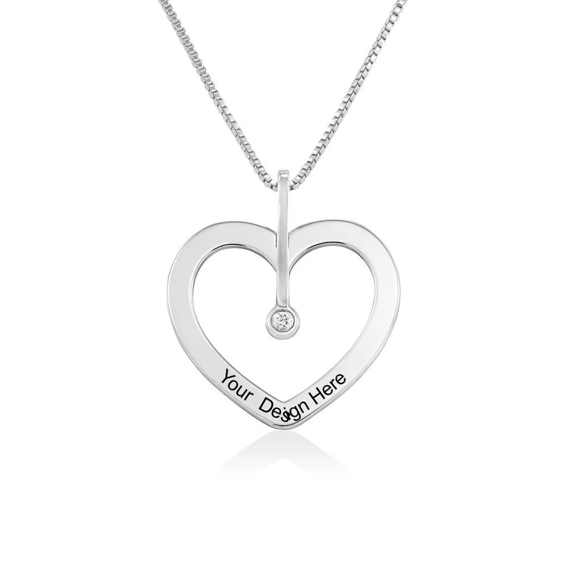 Collier Coeur Amour X0068 avec diamant en argent sterling 925 pour femme gravure personnalisé avec nom texte