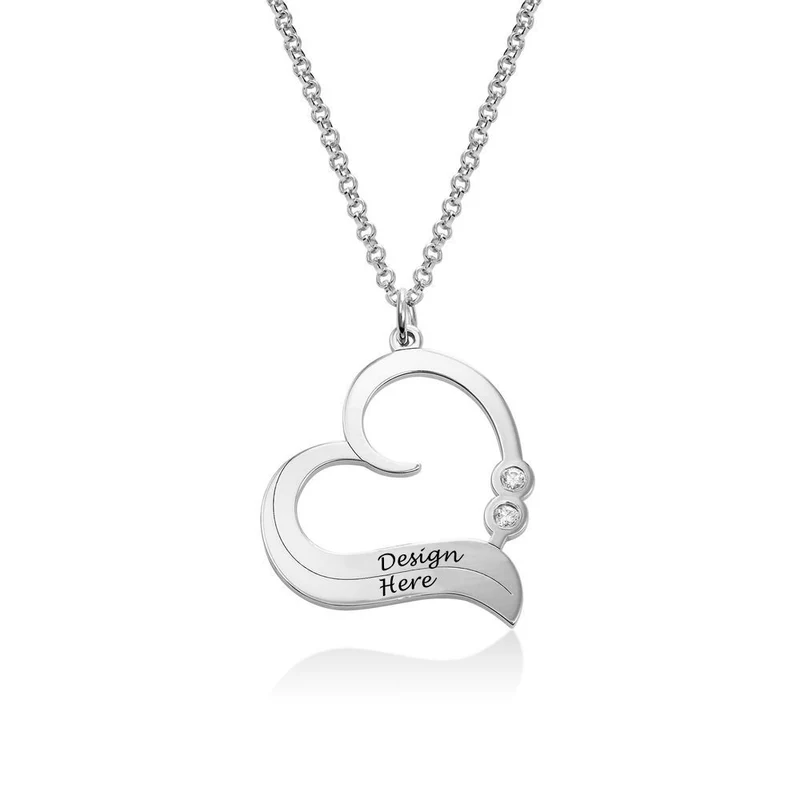 Collier Pendentif Coeur Diamants X0074 pour femme gravure personnalisé avec nom texte