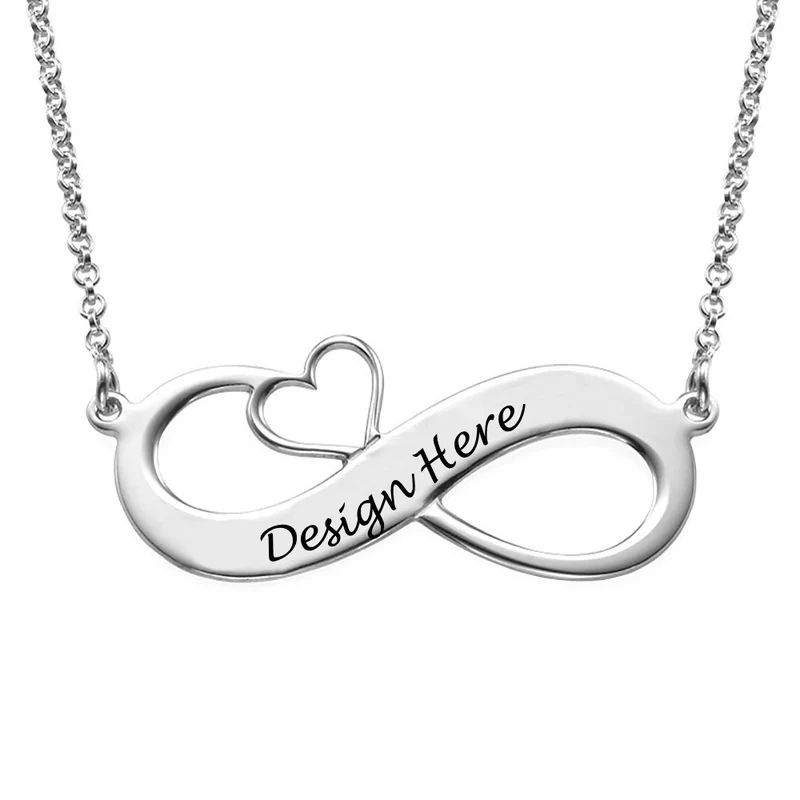 Collier avec Symbole Infini et Coeur Argent / Cuivre pour Femme X0077 Gravure Personnalisé avec Prénom Texte